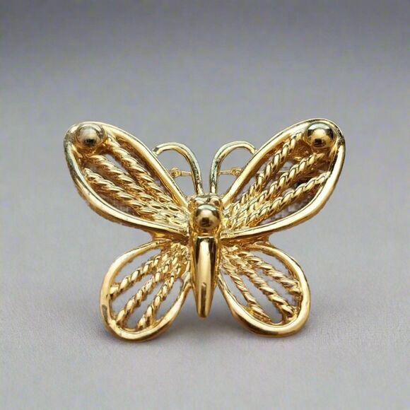 Vintage Napier Butterfly Brooch – Gold Tone Rope Detail – Signed - Picture 1 of 7